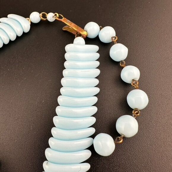 Vtg West Germany Glass Bead Necklace & Clip Earring Set Baby Blue - Picture 8 of 10